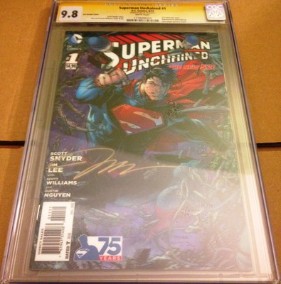 Superman Unchained 1 Retailer Variant CGC SS 98 SIGNED Jim Lee 3D Motion RRP