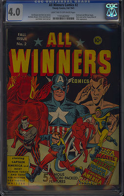 All Winners Comics 2 Nice Unrestored Captain America Timely 1941 CGC 40