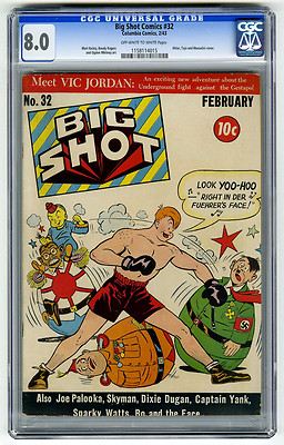 Big Shot Comics 32 CGC 80 OWW Joe Palooka Skyman Hitler Cover WWII Golden Age