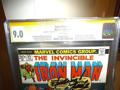 Iron Man55 CGC 90 SS Stan Lee plus Excelsior inscription and Jim Starlin