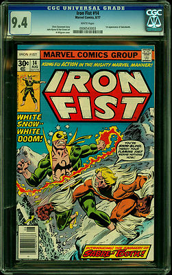 Iron Fist 14 CGC 94 1977 Key  1st App Sabretooth WHITE Pages