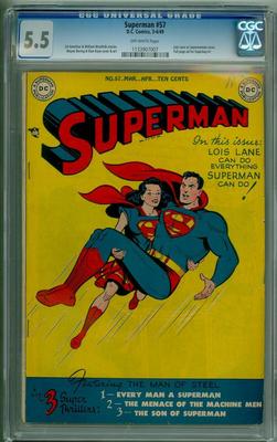 SUPERMAN 57 CGC 55 LOIS LANE COVER OFF WHITE 1949