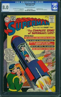 SUPERMAN 146 CGC VF 80  SCARCE  FULL Origin Of SUPERMAN  1961