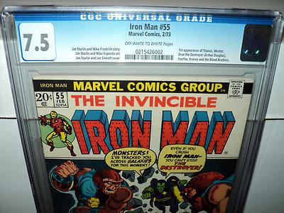 Iron Man 55 CGC 75 OWWHITE Pages 1973 1st THANOS   Drax Destroyer id9223