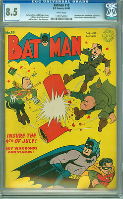 Batman 18 CGC 85 VF WHITE pages Hitler Hirohito Mussolini Classic WWII Cover