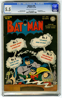 Batman 19 CGC 55 OWW Joker App DC Golden Age Comic Detective