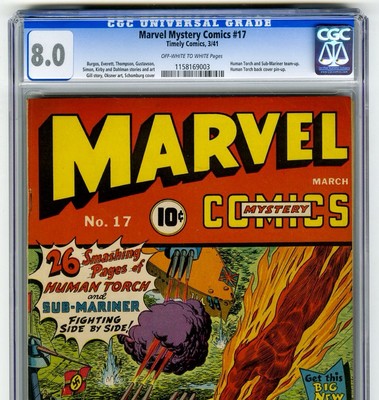 Marvel Mystery Comics 17 CGC 80 2nd HIGHEST Human Torch WWII Schomburg Timely
