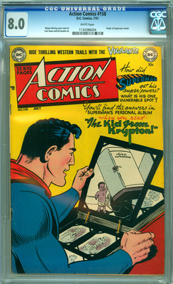 Action Comics 158 CGC 80 VF White pages DC 1951 Superman Origin Issue