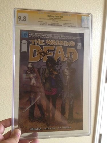 Walking Dead 19  SS CGC 98  Signed By Kirkman Moore and Adlard Rare x3