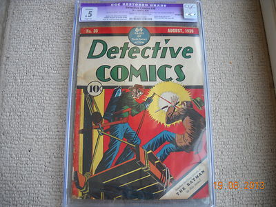 Detective Comics 30 Aug 1939 DC FOURTH BATMAN cgc 05 slight am resto