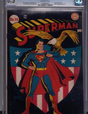 Superman  14   CGC  65  Classic Patriotic Cover  Off White Pages  1942  Key