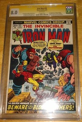 IRON MAN 55 CGC 80  SS STAN LEE SIGNATURE SERIES WHITE PAGES FIRST THANOS