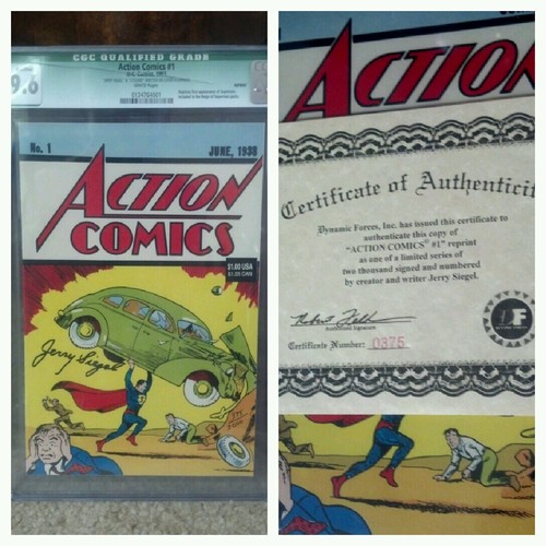 Action Comics 1 Reprint Superman CGC 96 Man of Steel signed Jerry Siegel CoA NM