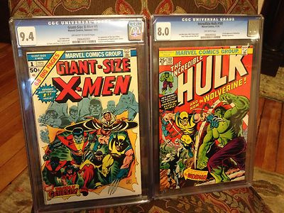 Giant Size Xmen 1 1975 CGC 94 Incredible Hulk 181 1974 CGC 80