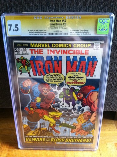 IRON MAN 55 CGC SS 75 AUTO SIGNED STAN LEE First 1st THANOS Appearance NR 