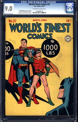 WORLDS FINEST COMICS 27 CGC VFNM 90 Looks 94  SUPERMAN and BATMAN  1947