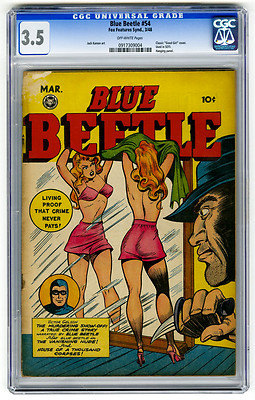 Blue Beetle 54 CGC 35 SOTI Hanging Panel Kamen Fox Features Golden Age Comic