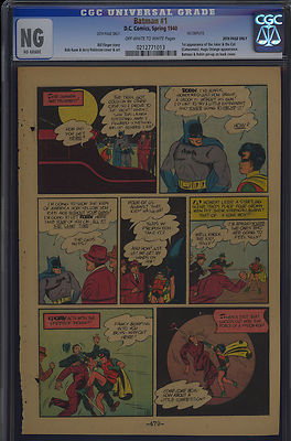 Batman 1 First App Catwoman Story 20th Page Only CGC Graded OWW DC 1940