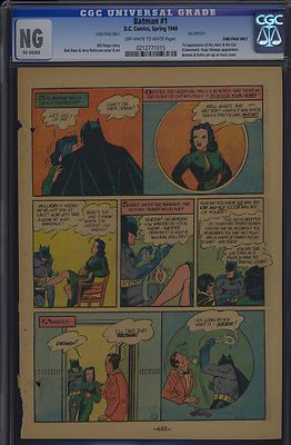 Batman 1 Last Page of Catwoman Story 1st App 22nd Page Only CGC OWW DC 1940