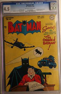 Batman 47 CGC 45 First Detailed Origin  First Bat Signal  Key Issue