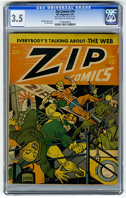 Zip Comics 29 CGC 35 OWW SCARCE Steel Sterling The Web WWII Nazi MLJ Golden