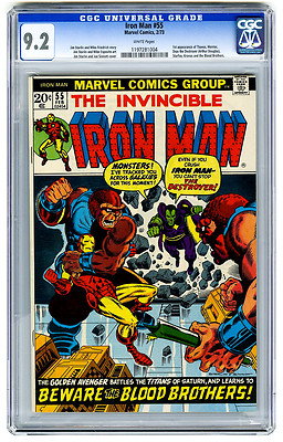 Iron Man 55 CGC 92 WHITE 1st Thanos App Marvel Bronze Age Comic Avengers