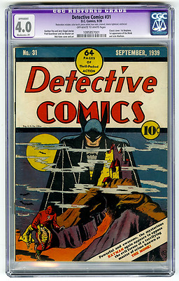 Detective Comics 31 CGC 40 Batman 1st Batplane Bob Kane Shuster DC Golden Age