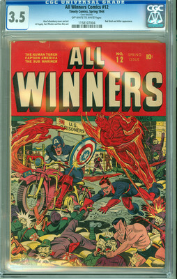 All Winners 12 CGC 35 VG Timely Alex Schomburg WWII Cvr Hitler Captain America