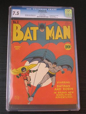 Batman 6 CGC 75 White Pages  1st App Clock Maker  Bob Kane Robin DC Comics