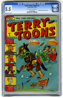 TerryToons Comics 1 CGC 55 OWW Gandy Goose Sourpuss Begin Timely Golden Age