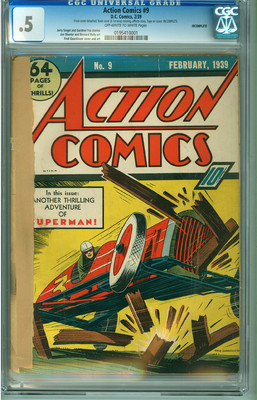 Action Comics 9 CGC 05 DC 1939 Superman Jerry Siegel Joe Shuster SCARCE