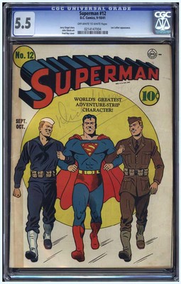 SUPERMAN 12  CGC 55 Unrestored  MILITARY WAR Cover  OWW Pages  1941