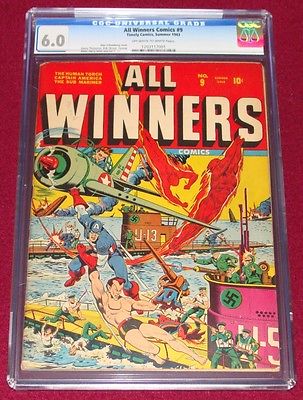All Winners Comics 9 CGC 60 OWW 1943 Schomburg WWII Nazi Navy Cover Timely