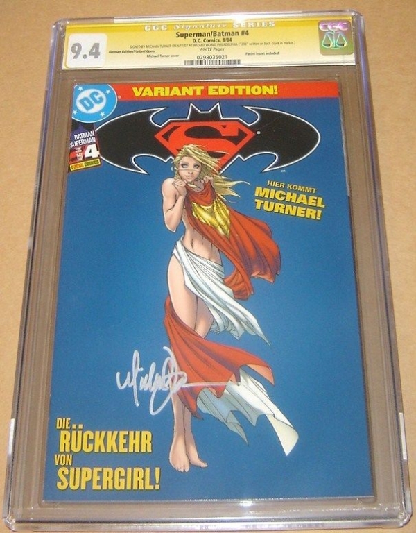 SUPERMAN BATMAN 4 CGC 94 SS GERMAN MICHAEL TURNER SIGNED SUPERGIRL RRP VARIANT