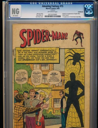 Amazing Fantasy  15 1st SpiderMan CGC NG Coverless OFFWHITE Pgs