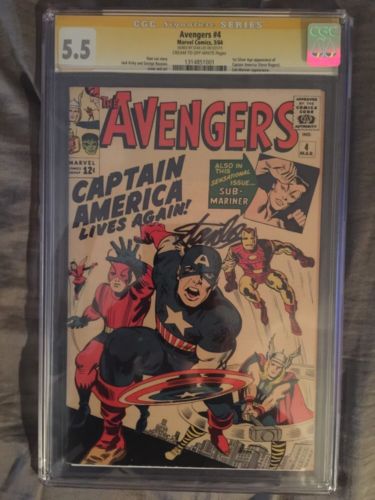 AVENGERS 4 CGC SS 55 1ST SA APP CAPTAIN AMERICA SIGNED BY STAN LEE