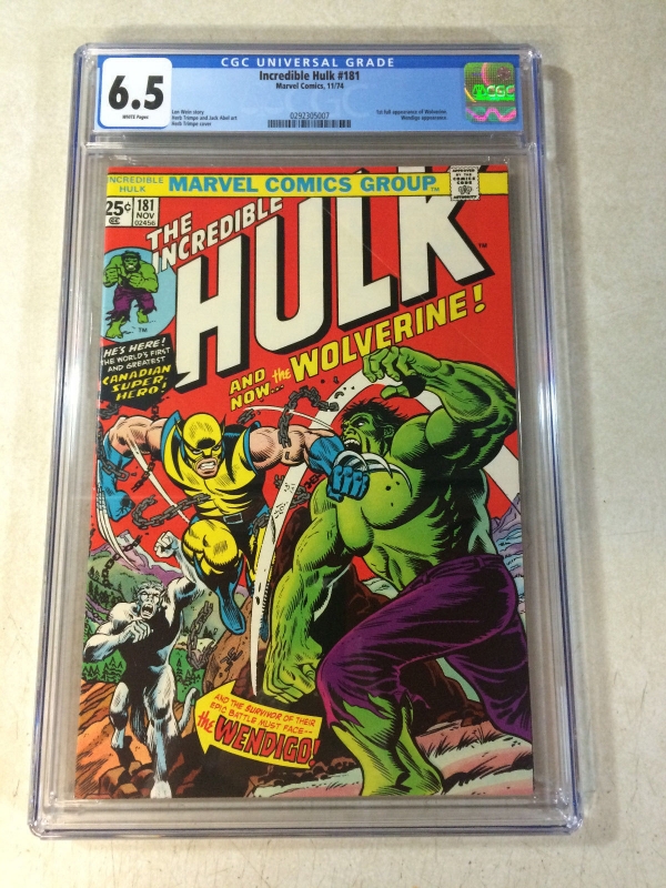 INCREDIBLE HULK 181 CGC 65 KEY ISSUE 1ST FULL WOLVERINE 1974 WENDIGO