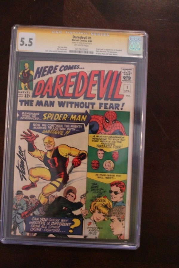 Marvel Daredevil 1 CGC 55 OW Signature Series Stan Lee Origin  1st Appearance