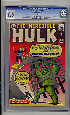 Incredible Hulk 6 CGC 75 VF Marvel 1st Teen Brigade  Metal Master OW Pages