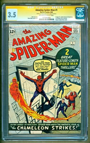 Amazing SpiderMan 1 1963 Marvel 1st app Chameleon SIGNED Stan Lee CGC 35
