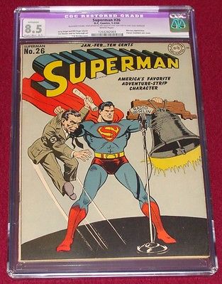 Superman 26 CGC 85 White Pgs 1944 Classic WWII Goebbels Nazi War Cover Scarce