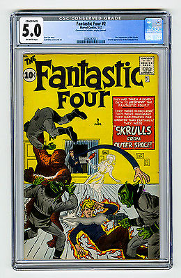 Fantastic Four 2 CGC 50 OW 1st ap of the Skrulls Kirby Lee Marvel Silver Comic