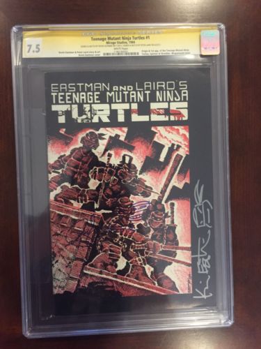 TEENAGE MUTANT NINJA TURTLES 1 First Print Dual signatures TMNT CGC SS 75