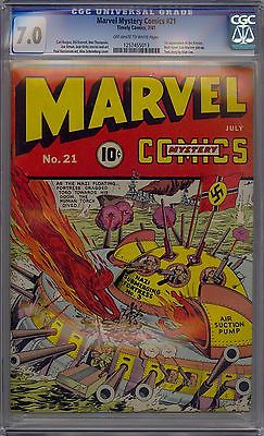 MARVEL MYSTERY  21  CGC 70  FVF  NAZI WWII COVER   COOL SUBFLYING SAUCER