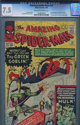 AMAZING SPIDERMAN 14  CGC 75  1ST GREEN GOBLIN   ORIGINAL OWNER  1964