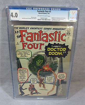 THE FANTASTIC FOUR 5 Dr Doom 1st Appearance CGC 40 VG Marvel Comics 1962