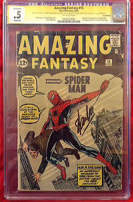 Amazing Fantasy 15 1st app SpiderMan signed by Stan Lee CGC 05 Poor cp out