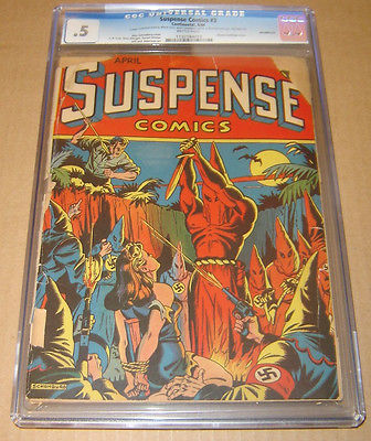 SUSPENSE COMICS 3 CGC 5 ALEX SCHOMBURG NAZI KKK BONDAGE COVER 1944 CLASSIC