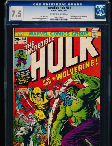 Incredible Hulk  181  1st full Wolverine CGC 75 OWWHITE Pgs