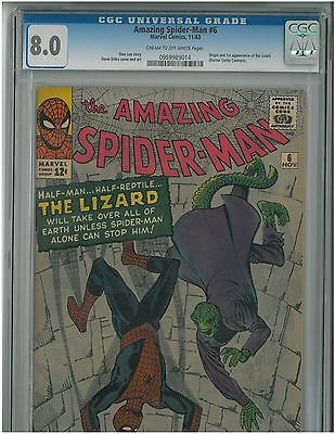 Amazing Spiderman 6 CGC 80 VF Cream to Offwhite pgs 1963 1st Lizard NR